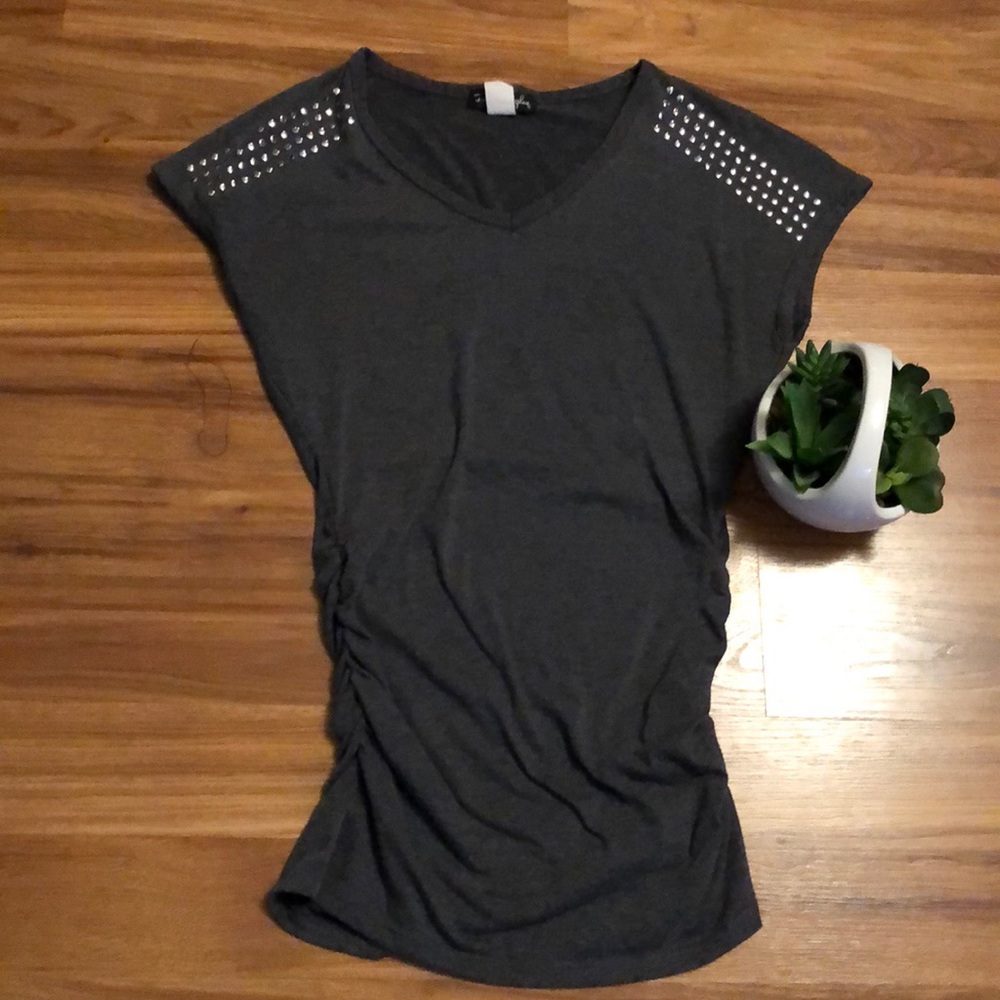 French Atmosphere Gray Long Tunic Gathered Sides S